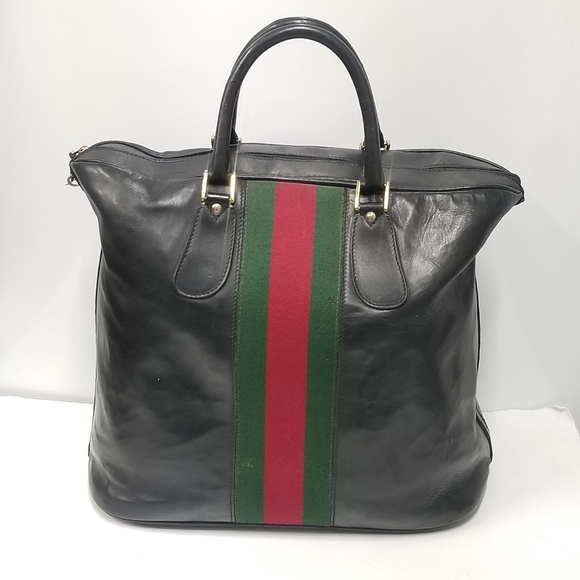 Rare Vintage Gucci Web Tall Boston Weekender Carryall luggage Travel bag - Picture 2 of 16